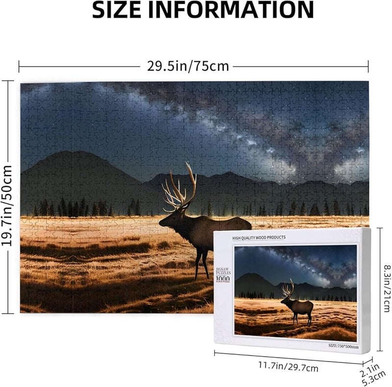 Phayah Elk In The Meadow 1000 قطعة لغز للأبعاد 29.5 × 19.7 بوصة ديكور المنزل - Image 3